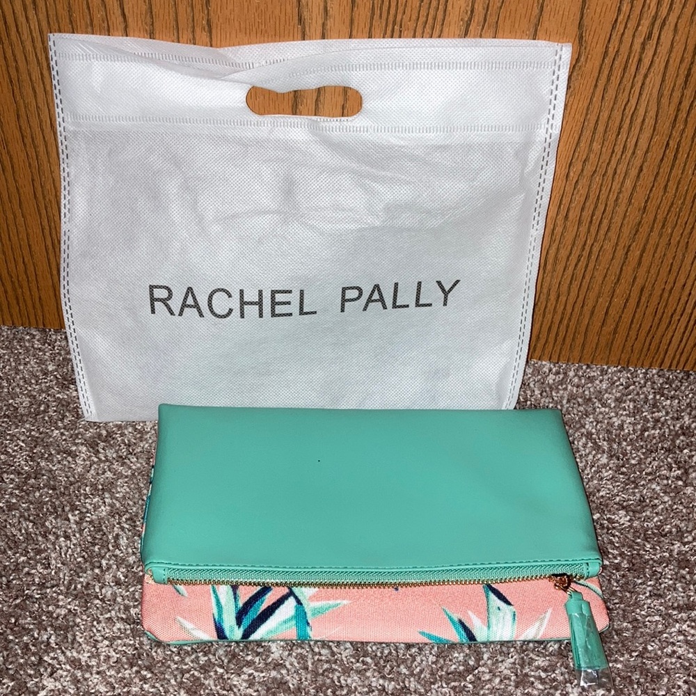 NEW. Rachel Pally reversible leather clutch. Pink and mint green.
